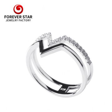 Silver CZ Jewelry Double V Shape Finger Ring